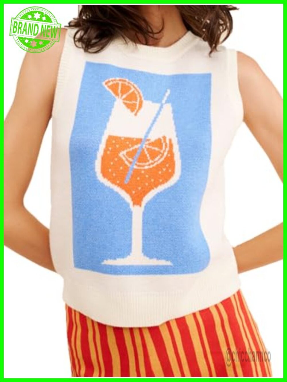 Women Cute Graphic Knit Sweater Vest Sleeveless Ribbed Tank Top Lobster Print